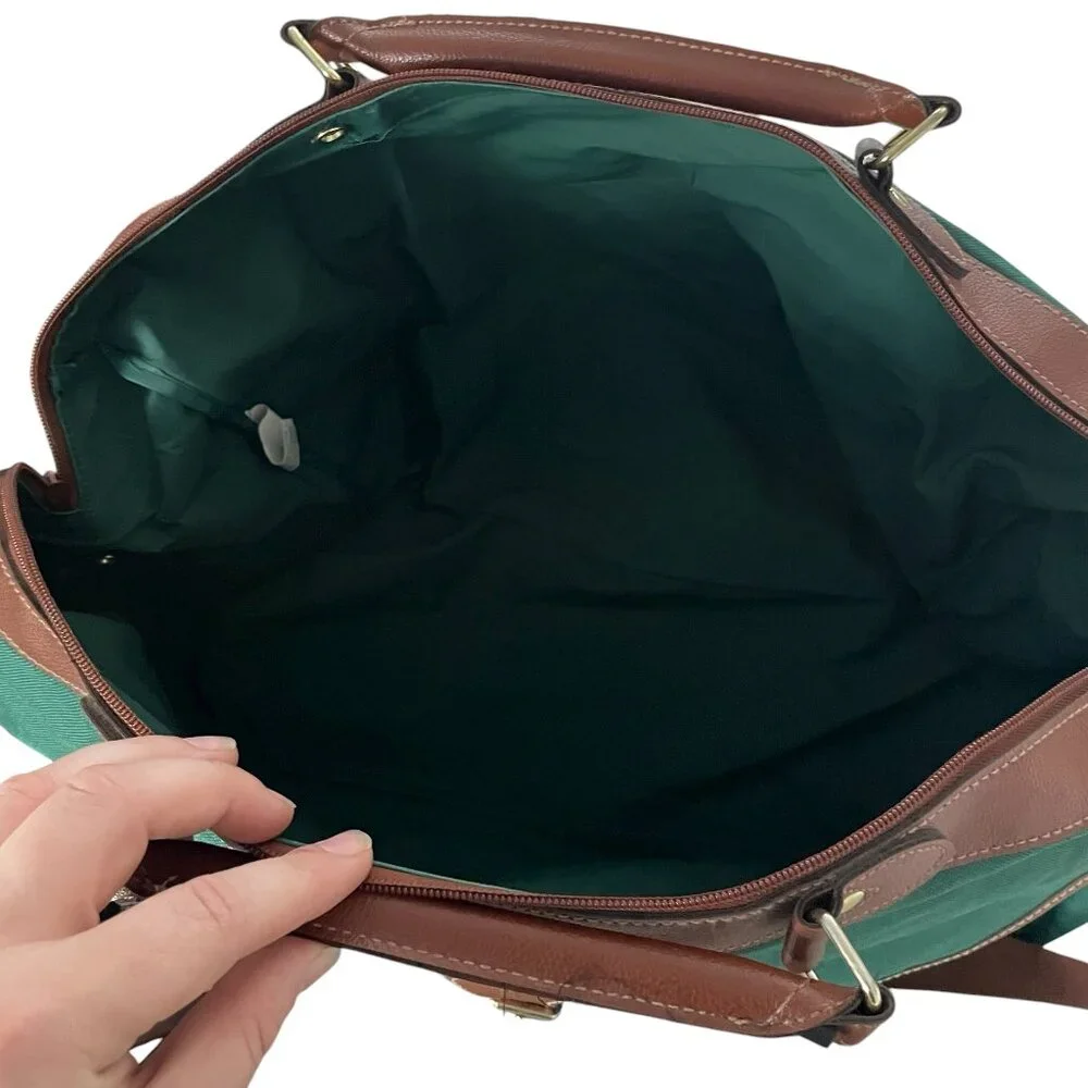 Vintage 90s Ralph Lauren Weekender Messenger Bag Green Faux Leather Trim Strap